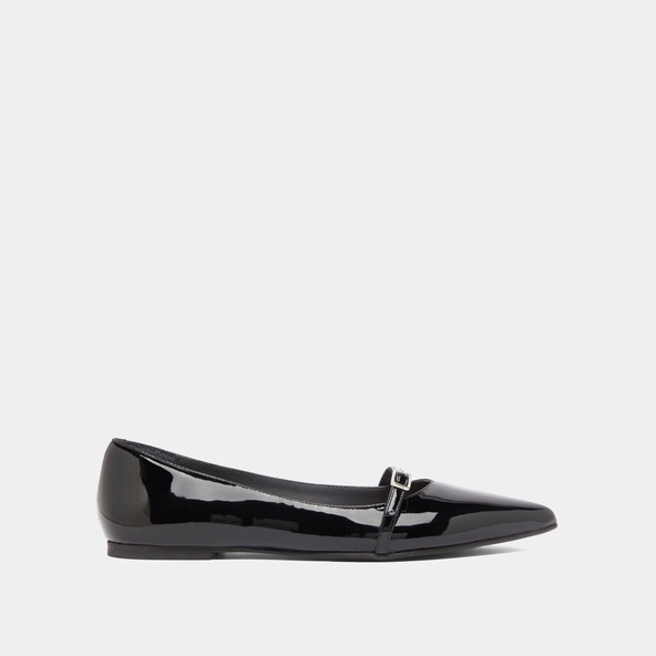 Ballet flats with adjustable buckles in black patent | DOMEN