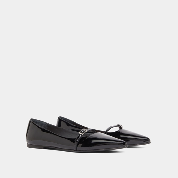 Ballet flats with adjustable buckles in black patent | DOMEN